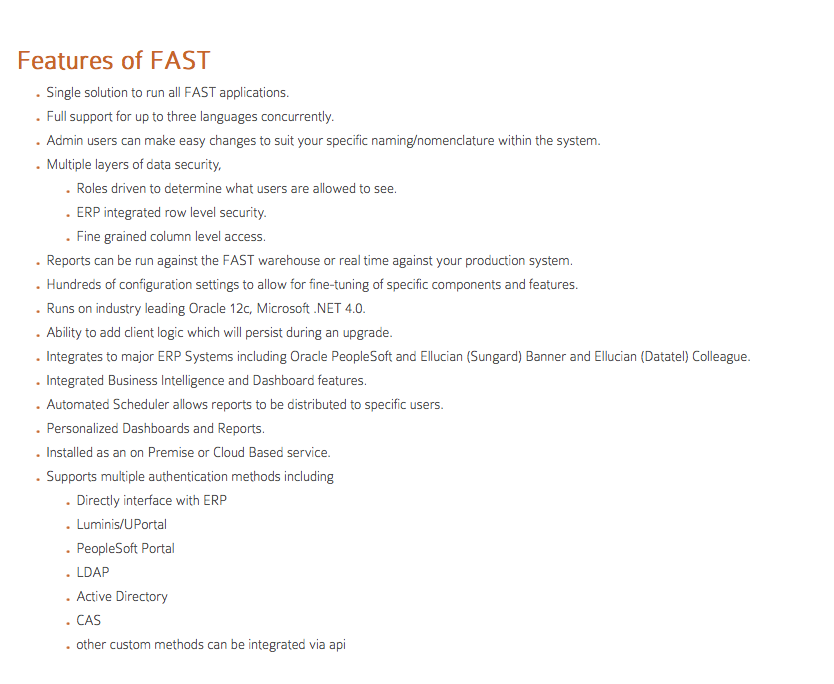 screenshot of FAST Finance Reporting